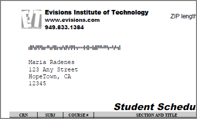 The barcode showing above the address on the template